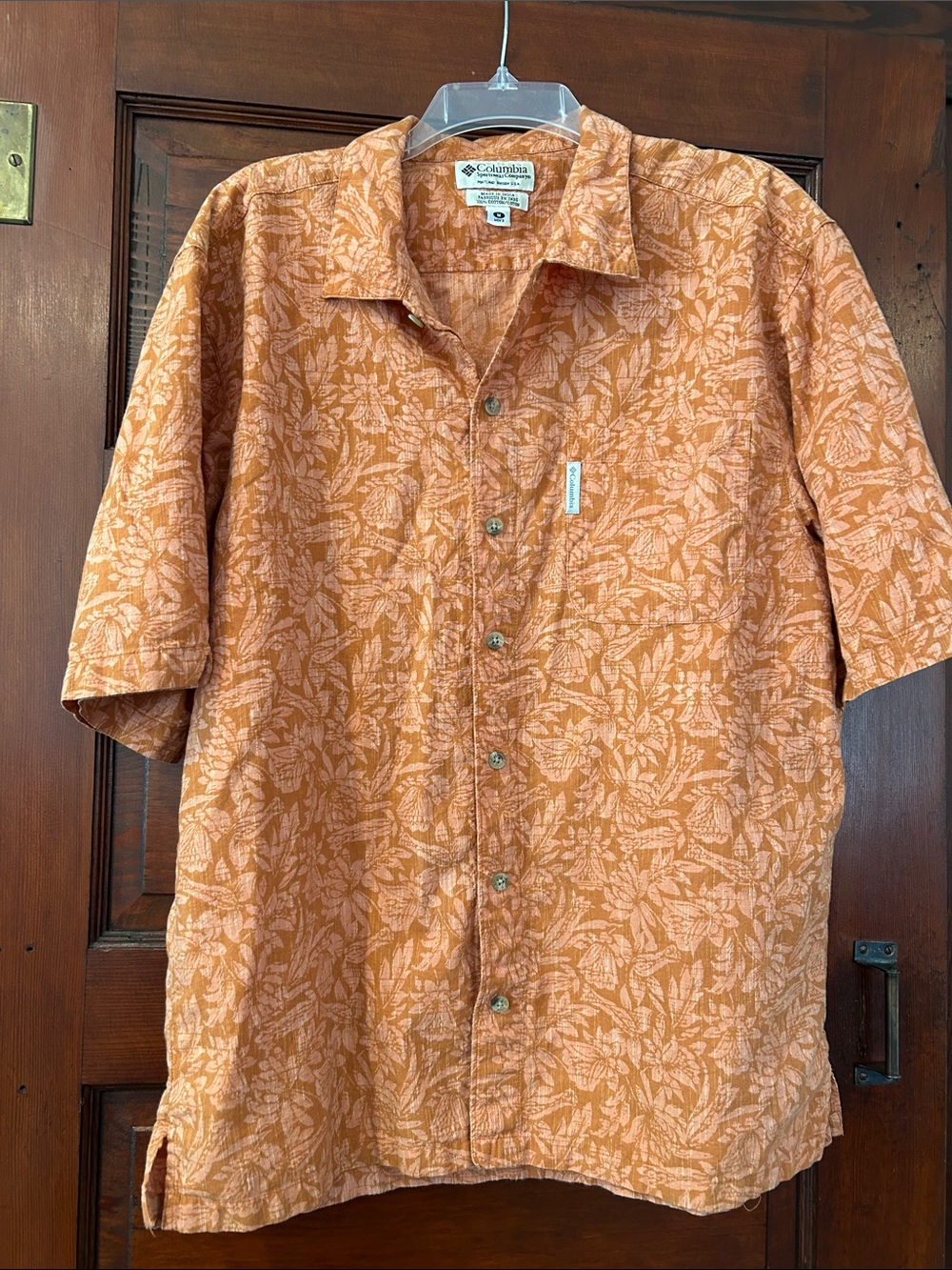 Columbia Orange Short-Sleeve Printed Button-Down Shirt M (runs large)